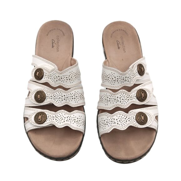 Clarks Leisa Grace Sandals Womens 7.5 White Leather Adjustable Straps Comfort - Picture 2 of 5
